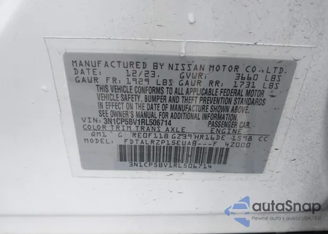 2024 Nissan Kicks S Xtronic Cvt z USA, uszkodzony, nr VIN 3N1CP5BV1RL506714